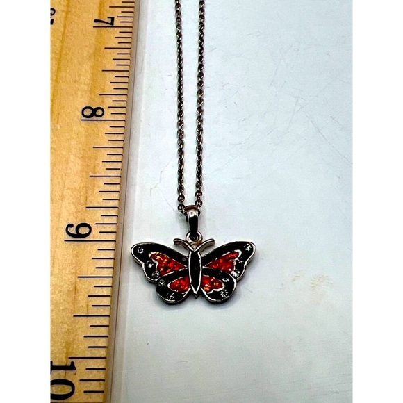 Butterfly Pendant Necklace With Clear, Orange & Black Rhinestones.  B52 - Picture 12 of 12